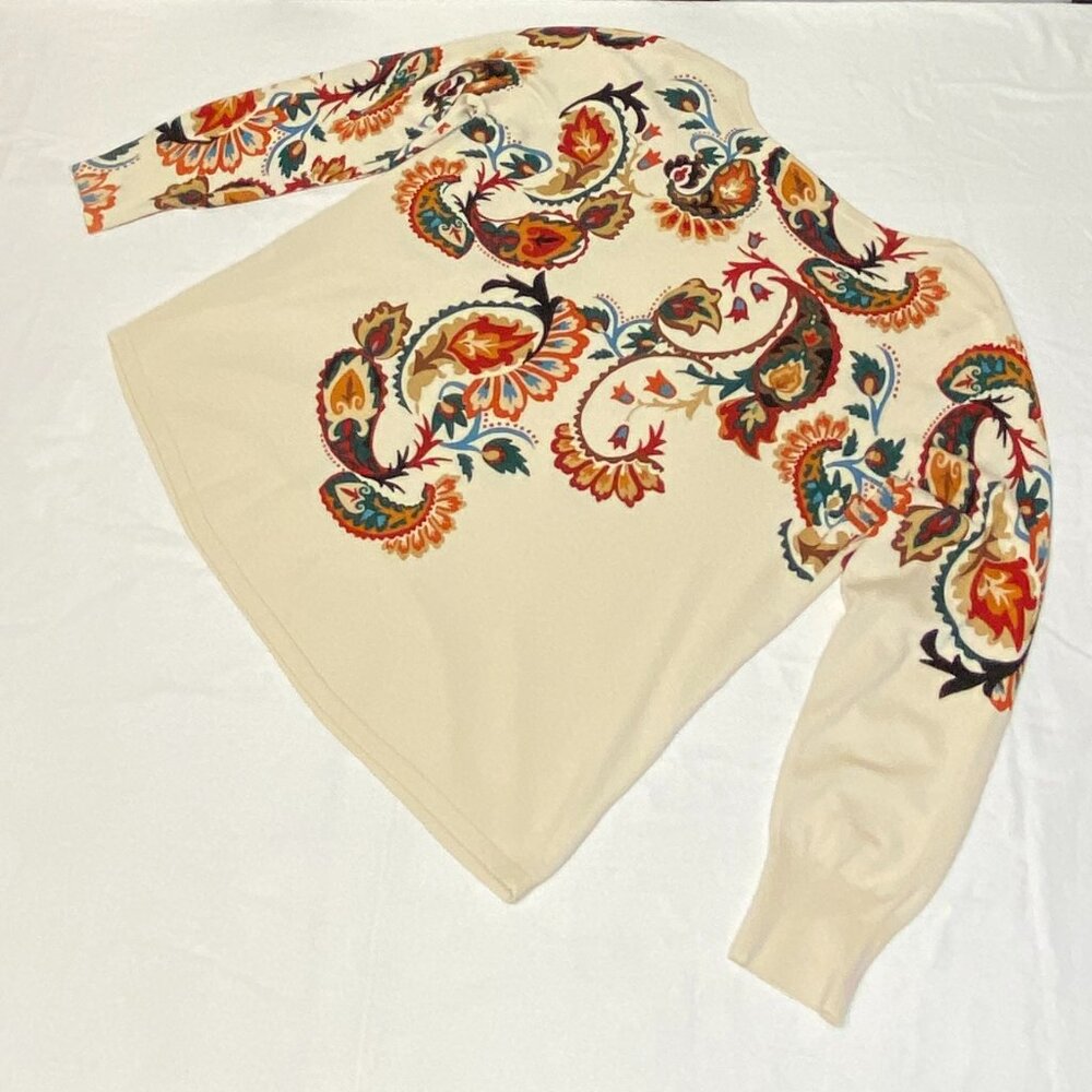 Chico’s Rust Green XL Knit Sweater Tee Long Sleeve Paisley Bateau Neck Pull Over - Picture 10 of 14